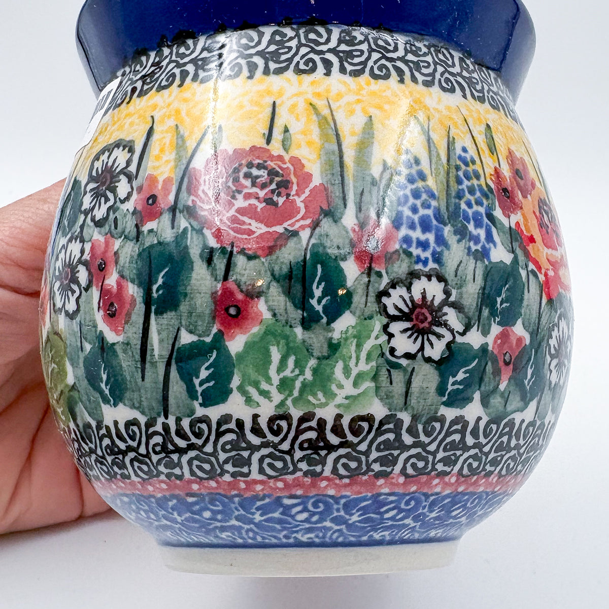 12 oz Bubble Mug. Handcrafted Polish pottery stoneware:  UNIKAT Copper Rose Meadow Design