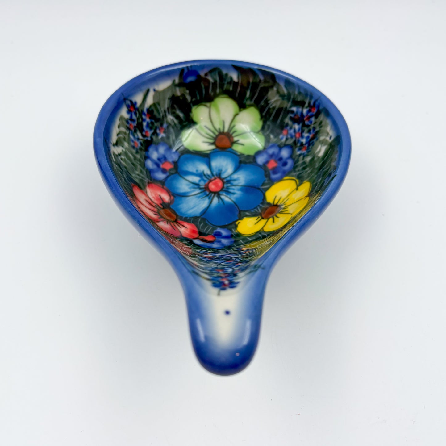 Spoon Stand.  Handmade Polish pottery.  UNIKAT Forget Me Not Pansy