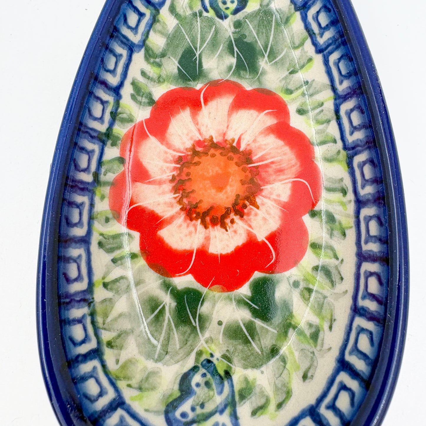 Spoon Rest 5””.  Handmade Polish pottery.  UNIKAT Happiness Design