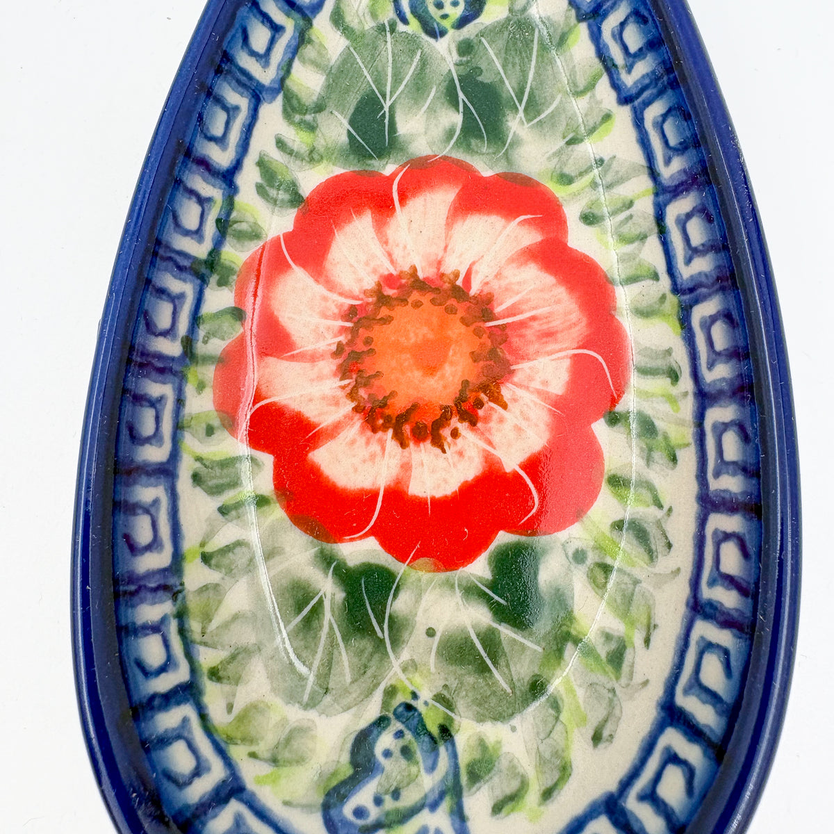 Spoon Rest 5”.  Handmade Polish pottery.  UNIKAT Happiness Design