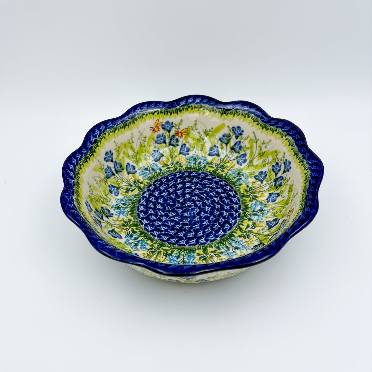 9" Wavy Bowl: UNIKAT Bluebell Meadow Design
