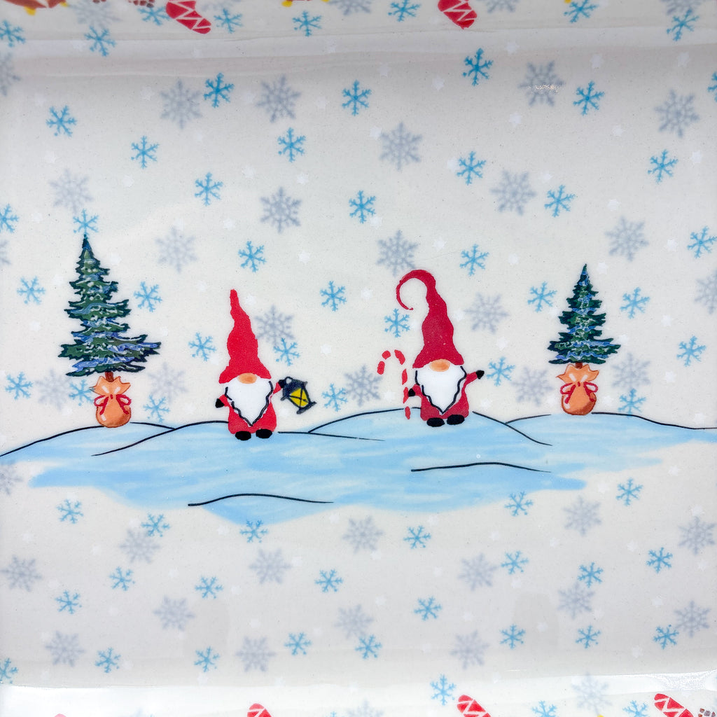 9” Rectangular Baker. Handmade in Poland.  UNIKAT Gnome Winter