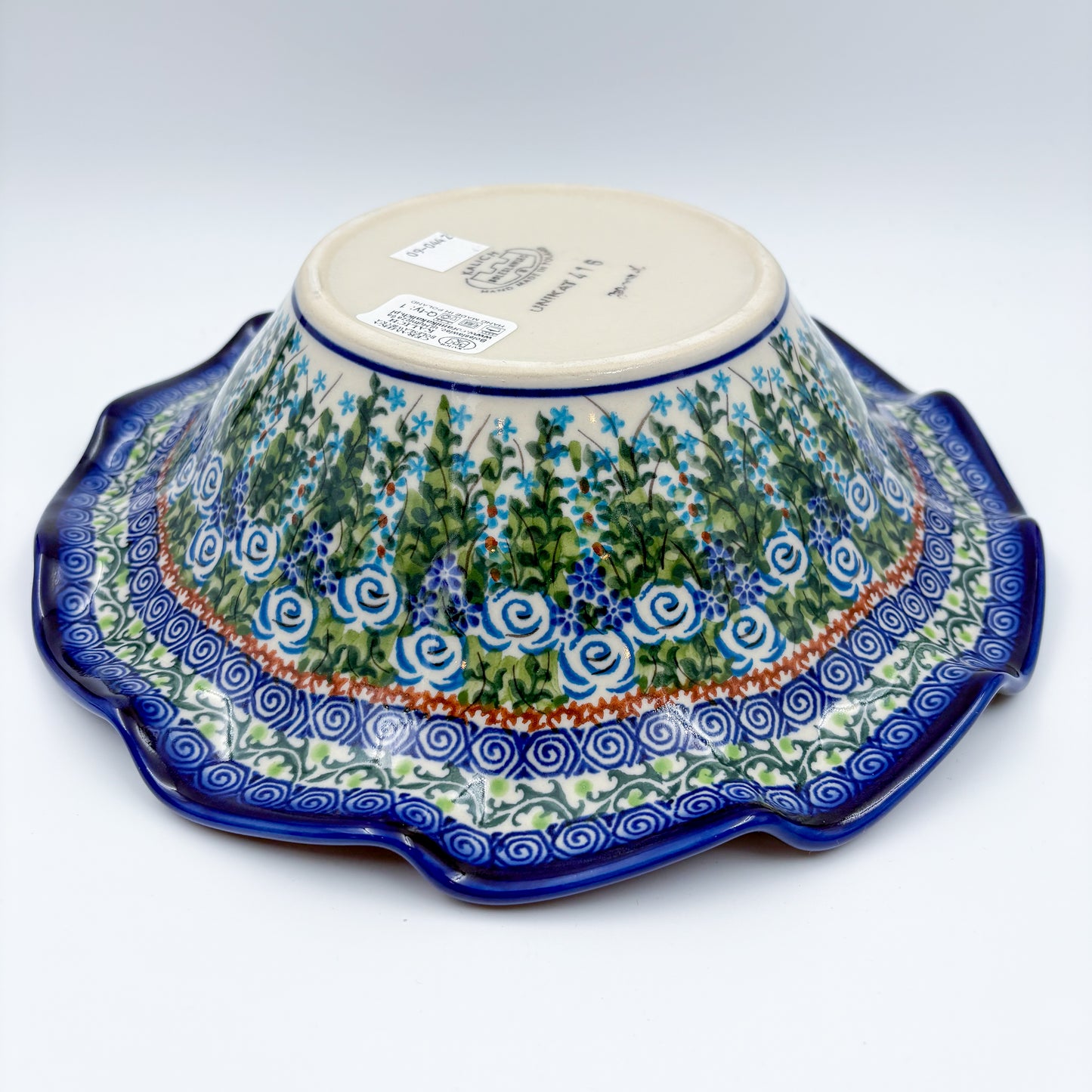 10.4" Wave Bowl. Hand crafted Polish pottery stoneware:  UNIKAT Whispering Ferns Pattern