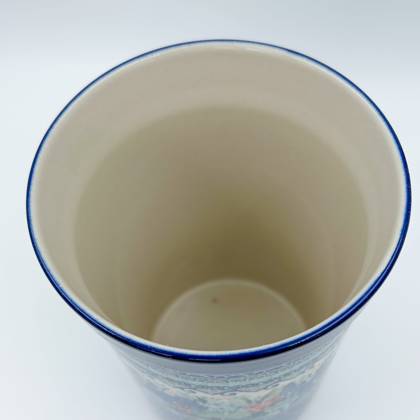 Utensil Jar 8”.  Handmade Polish pottery.  UNIKAT Mariposa Design