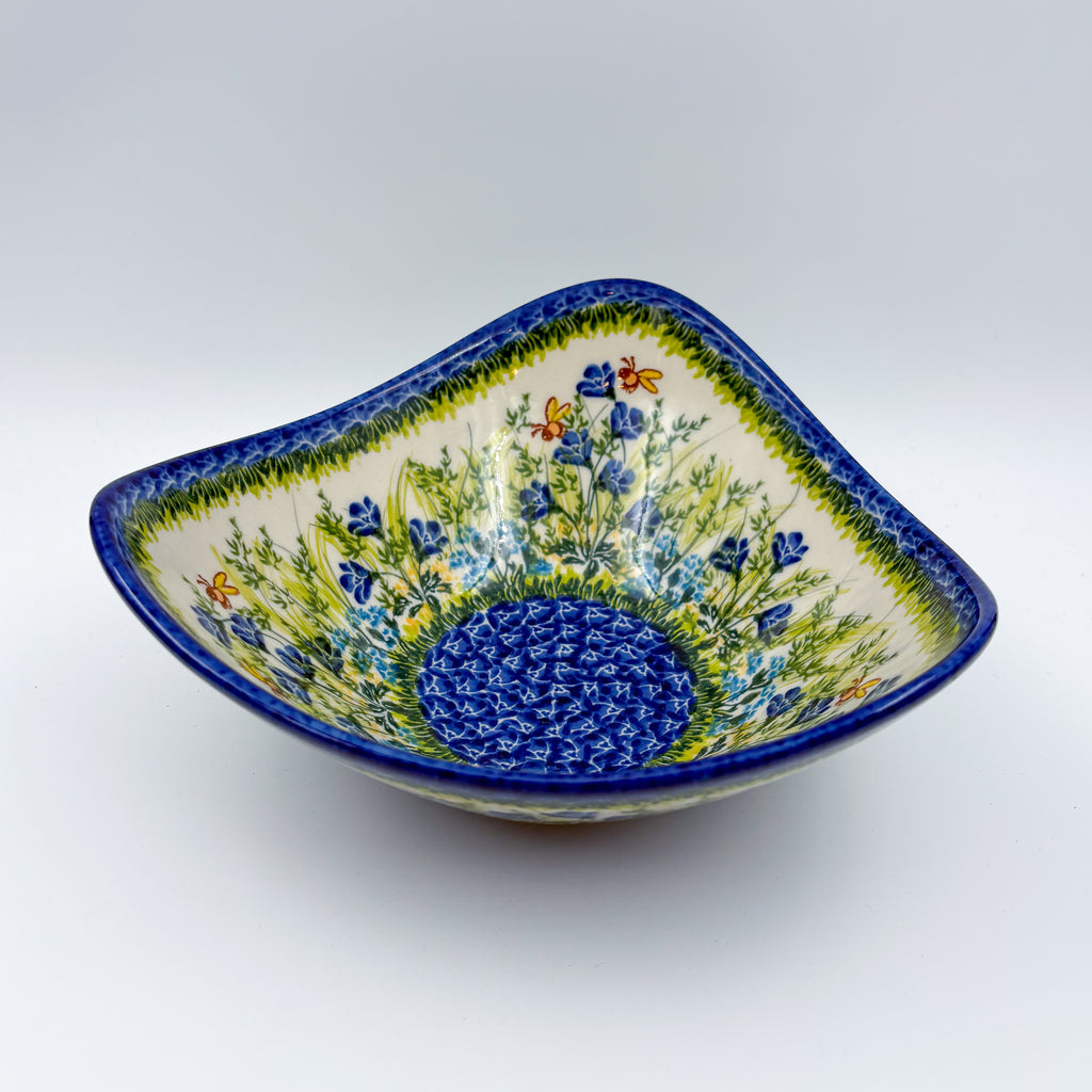 3 Point Bowl.  Hand crafted Polish pottery stoneware:  UNIKAT Bluebell Meadow