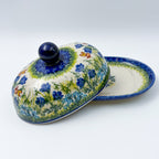 Butter Dish Oval: UNIKAT Bluebell Meadow Design