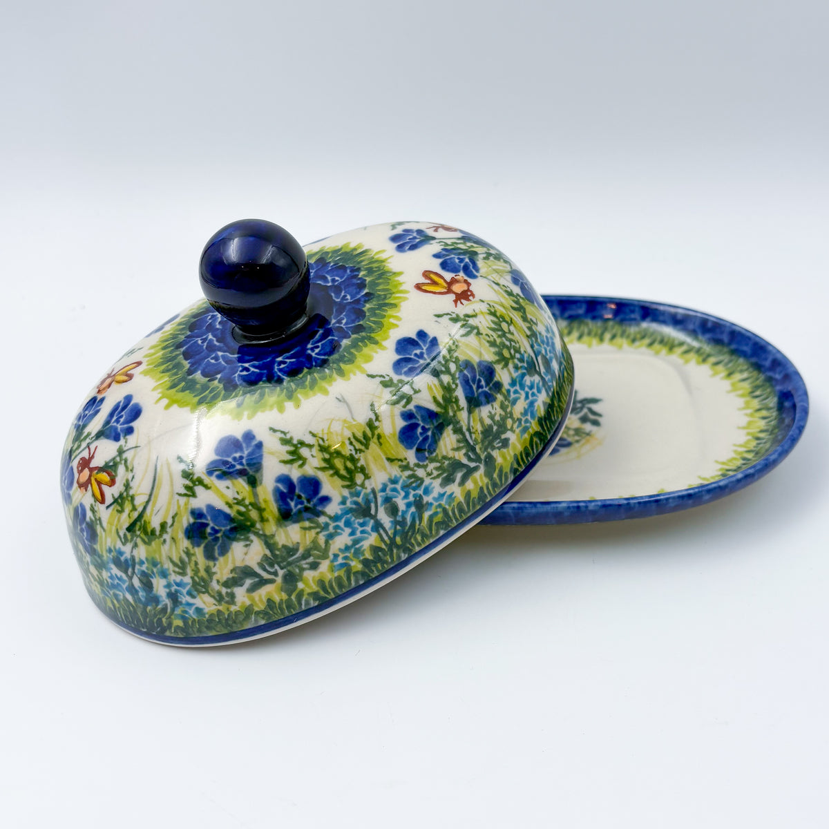 Butter Dish Oval: UNIKAT Bluebell Meadow Design