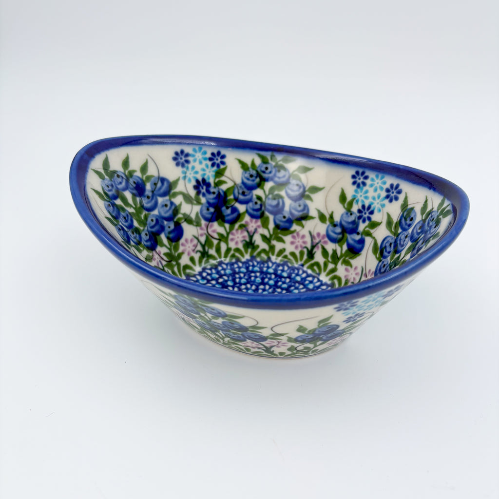 6” Oval Bowl.  Hand crafted Polish pottery stoneware:  UNIKAT Blueberry Design