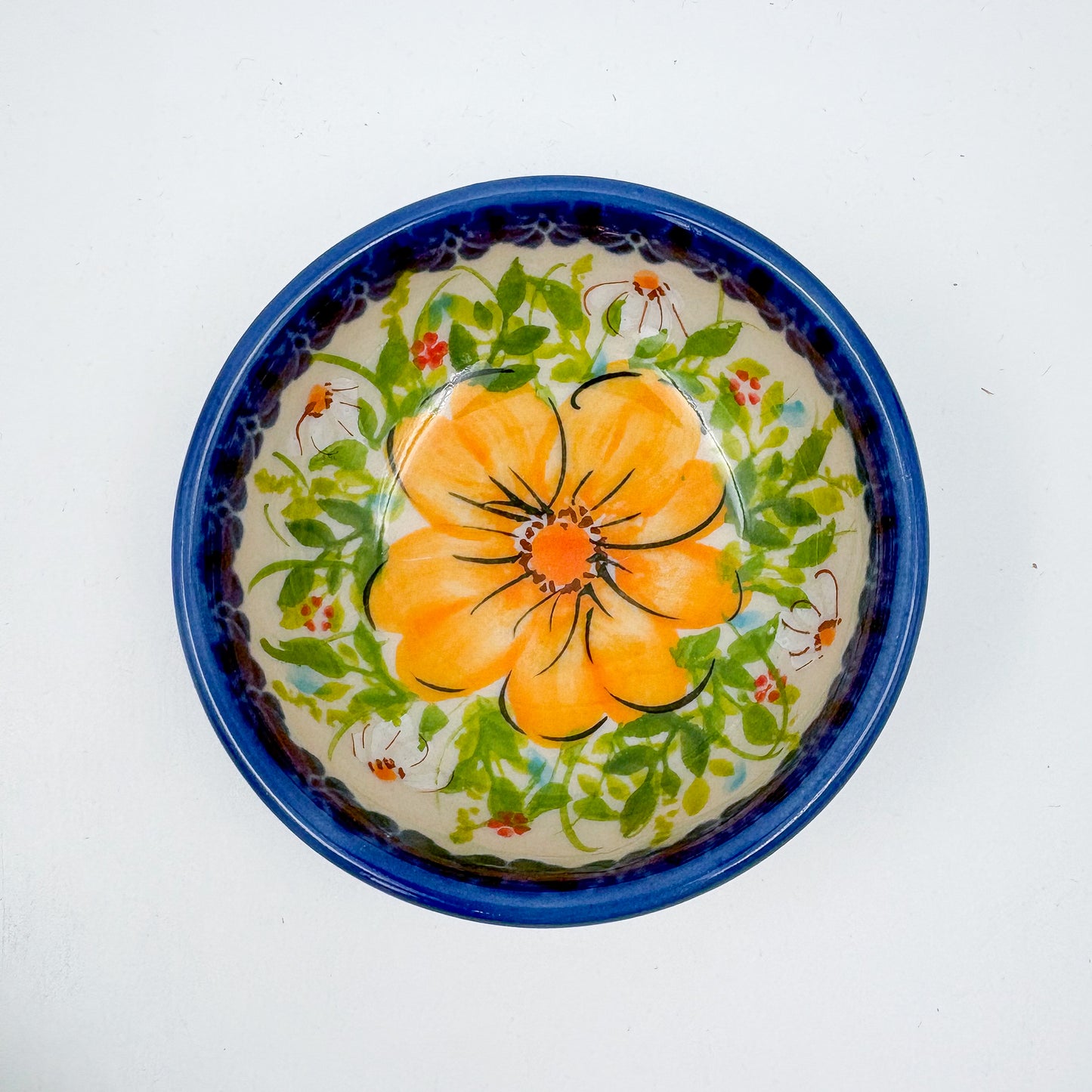 Small Set 3 stacking Bowls.  Hand crafted Polish pottery stoneware:  UNIKAT Orange Poppy