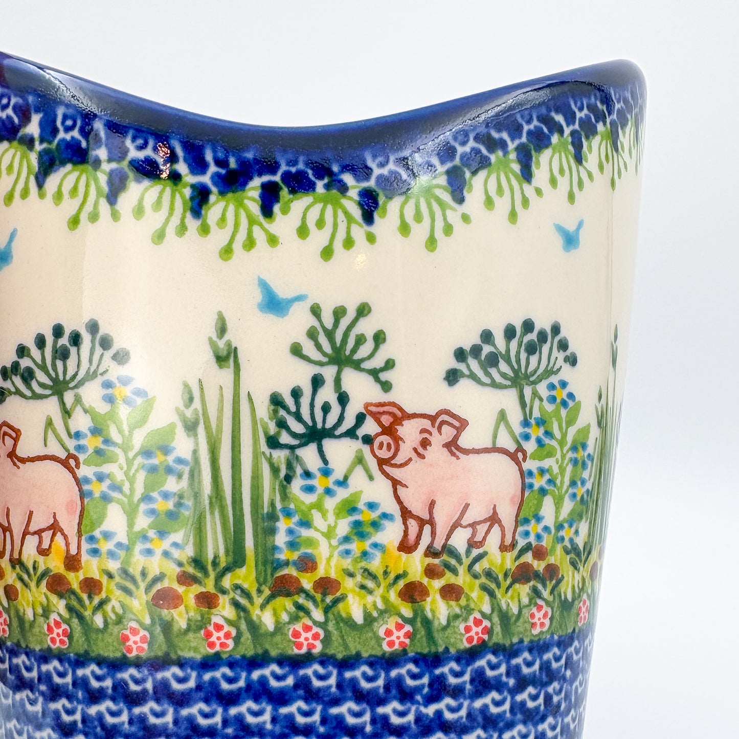 Basket Container & Utensil Med.  Handmade Polish pottery.  UNIKAT Piglet Pasture Design