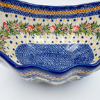 UNIKAT Mushroom Pattern Lodka bowl with handles, close-up interior view of mushroom wreath and blue dotted well