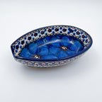Spoon Rest 5”. Handmade Polish pottery.  UNIKAT Cobalt Poppies Design