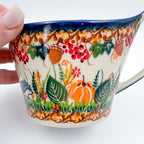 12 oz Loop Handle Gravy Boat.  Hand painted Polish pottery stoneware.  UNIKAT Hedgehog and Mushroom