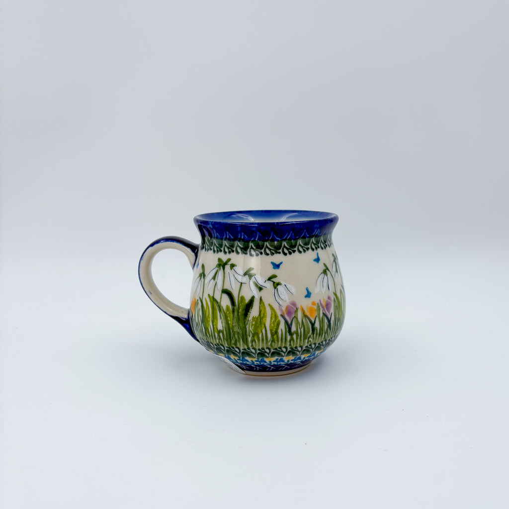 8 oz Bubble Mug. Handcrafted Polish pottery stoneware:  UNIKAT Snowdrop Garden