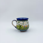 8 oz Bubble Mug. Handcrafted Polish pottery stoneware:  UNIKAT Snowdrop Garden