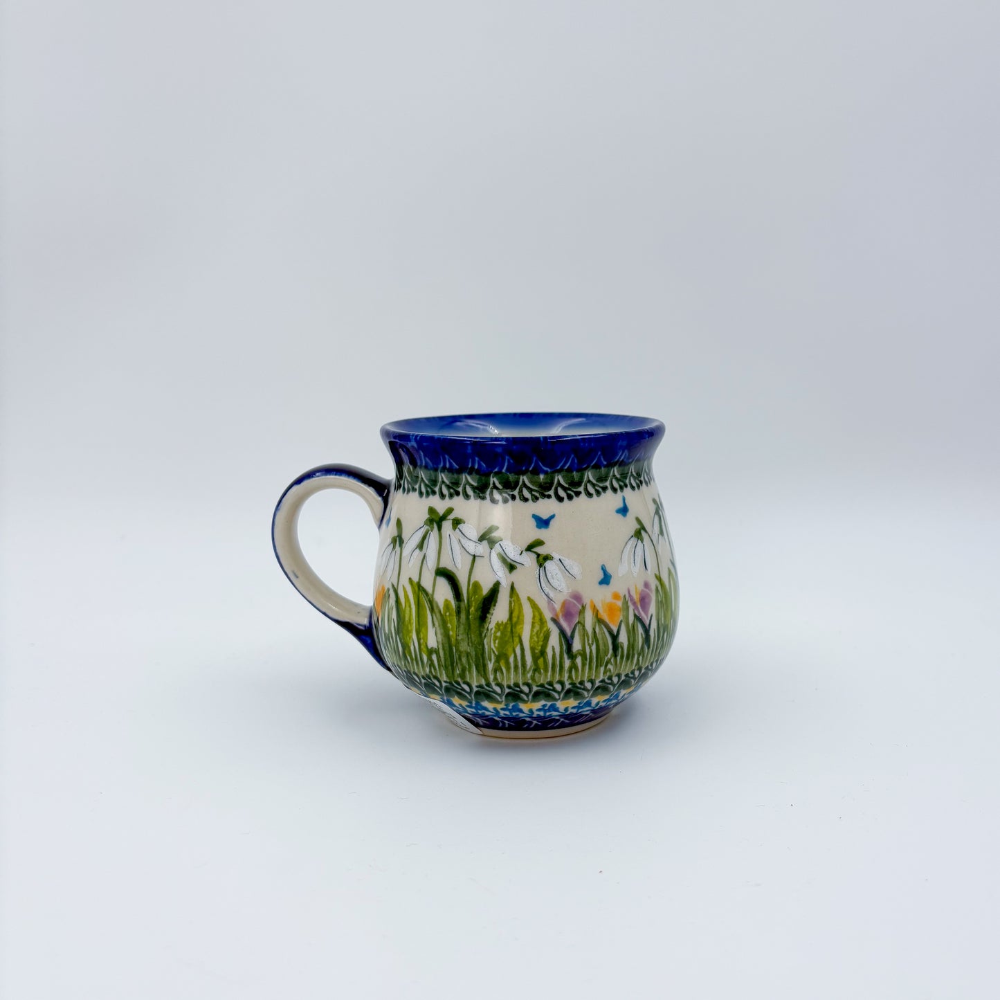 8 oz Bubble Mug. Handcrafted Polish pottery stoneware:  UNIKAT Snowdrop Garden