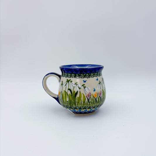 8 oz Bubble Mug. Handcrafted Polish pottery stoneware:  UNIKAT Snowdrop Garden