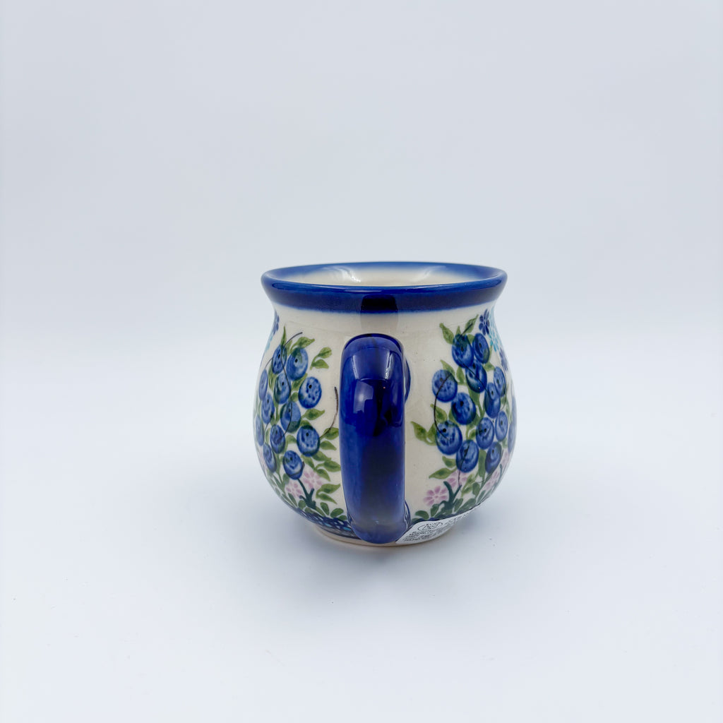 Blueberry bubble mug on white background, straight-on front view