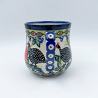 Fowls in Florals bubble mug on white background, straight-on view with handle