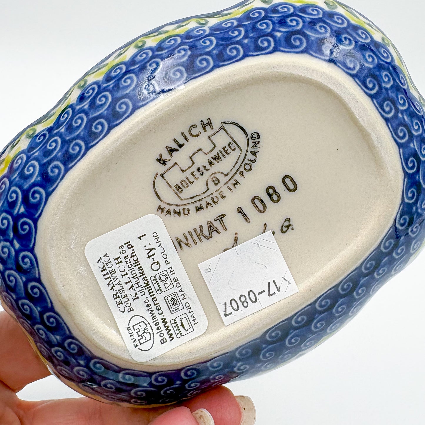 5" Soap Dish.  Handmade Polish pottery.  UIKAT Cherry Blossom Pattern