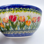 Close-up of exterior tulip pattern on Wild Tulips bowl