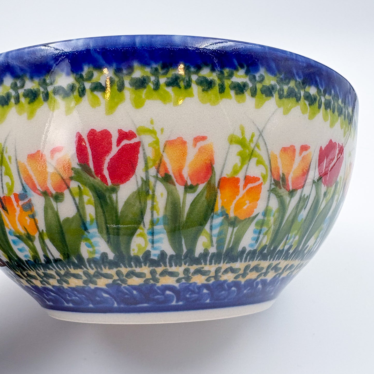 6” Bowl.  Hand crafted Polish pottery stoneware:  UNIKAT Wild Tulips