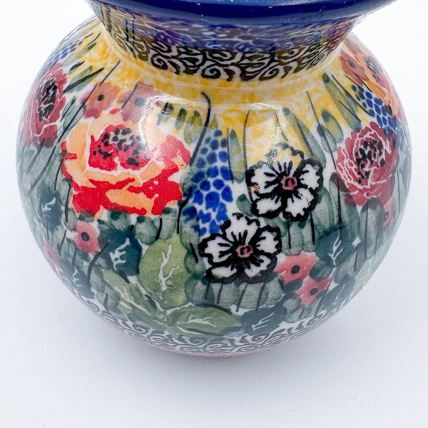 Vase 4”.  Handmade Polish pottery.  UNIKAT Copper Rose Meadow Design
