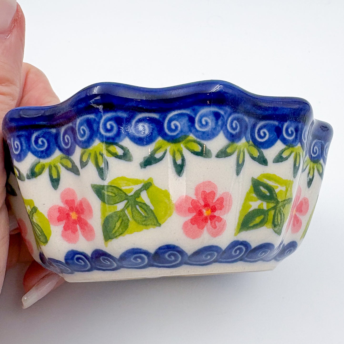 4” Small Babka Bowl.  Hand crafted Polish pottery stoneware:  Cherry Blossom