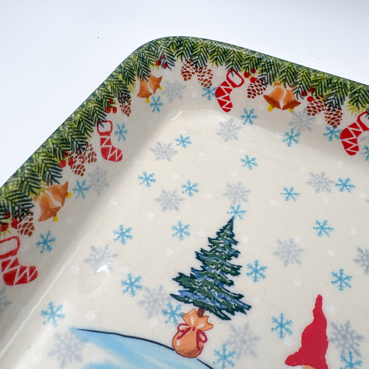 9” Rectangular Baker. Handmade in Poland.  UNIKAT Gnome Winter