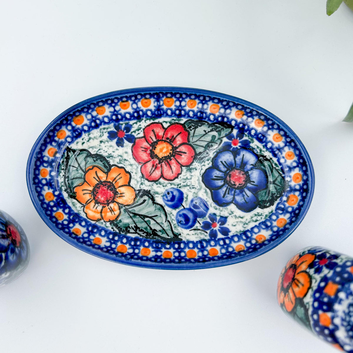5” blue, green and orange salt and pepper shakers