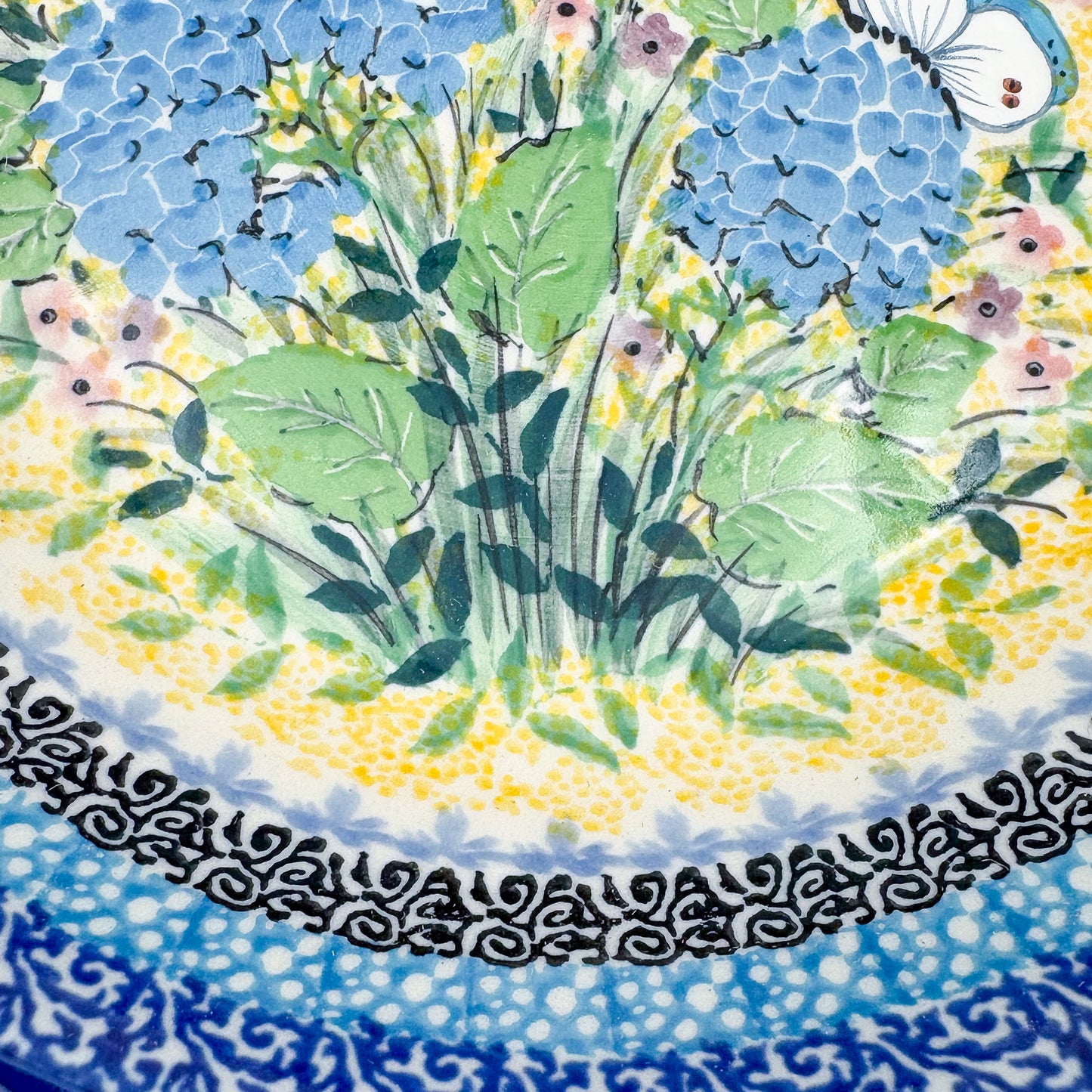 8” Pasta  Bowl.  Hand crafted Polish pottery stoneware: UNIKAT Blue Hydrangea Design