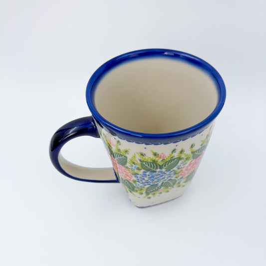 Mug XL 18oz. Handcrafted Polish pottery stoneware:  UNIKAT Hydrangea Fields