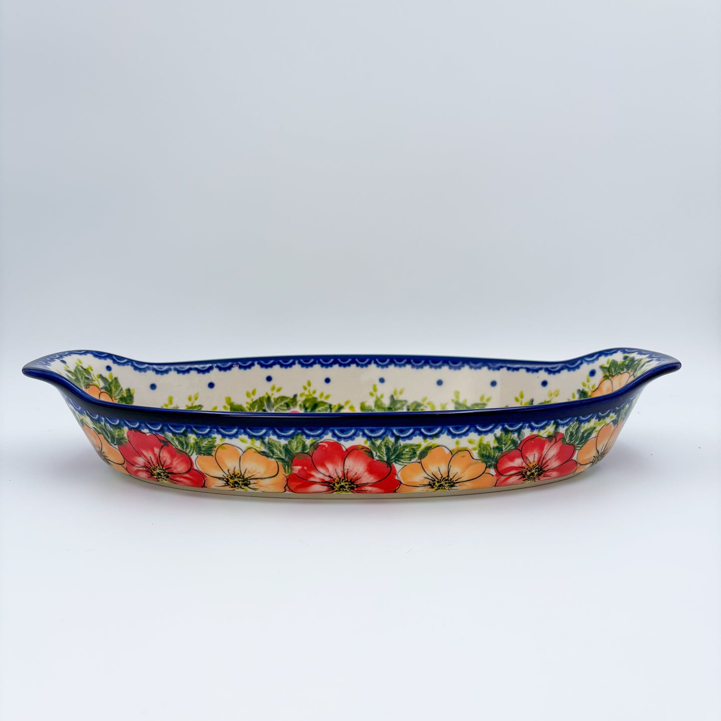 13" Oval Boat with Handles handmade in Poland. Garden Wreath Design