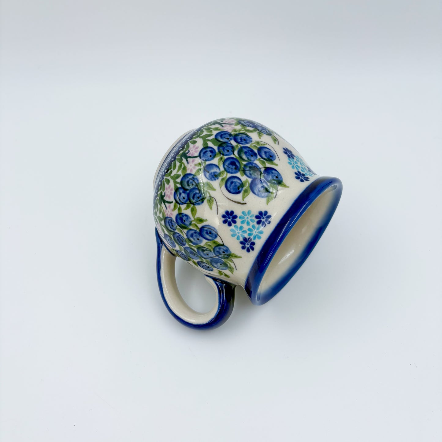 10 oz Bubble Mug. Handcrafted Polish pottery stoneware:  UNIKAT Blueberry Design