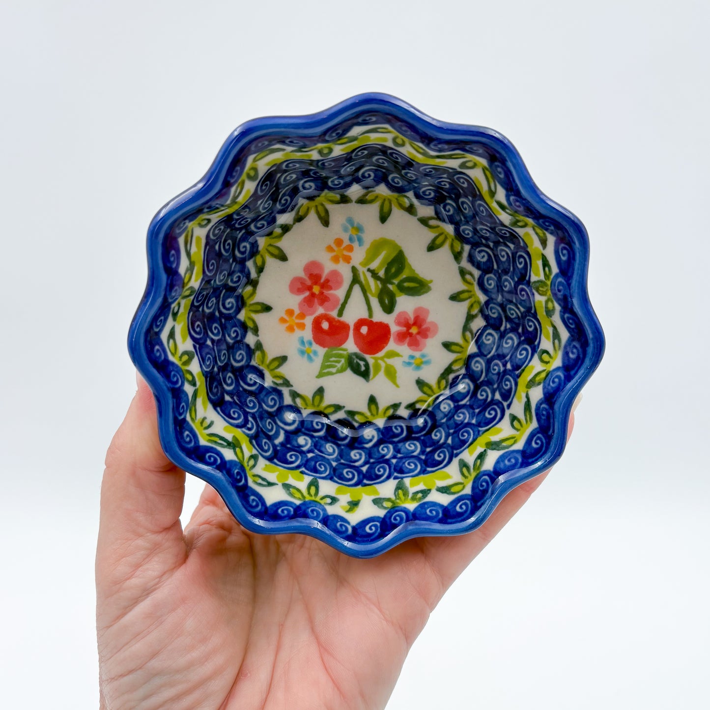 4” Small Babka Bowl.  Hand crafted Polish pottery stoneware:  Cherry Blossom