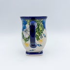 Back view of Blue Petal Dance tulip mug showing handle