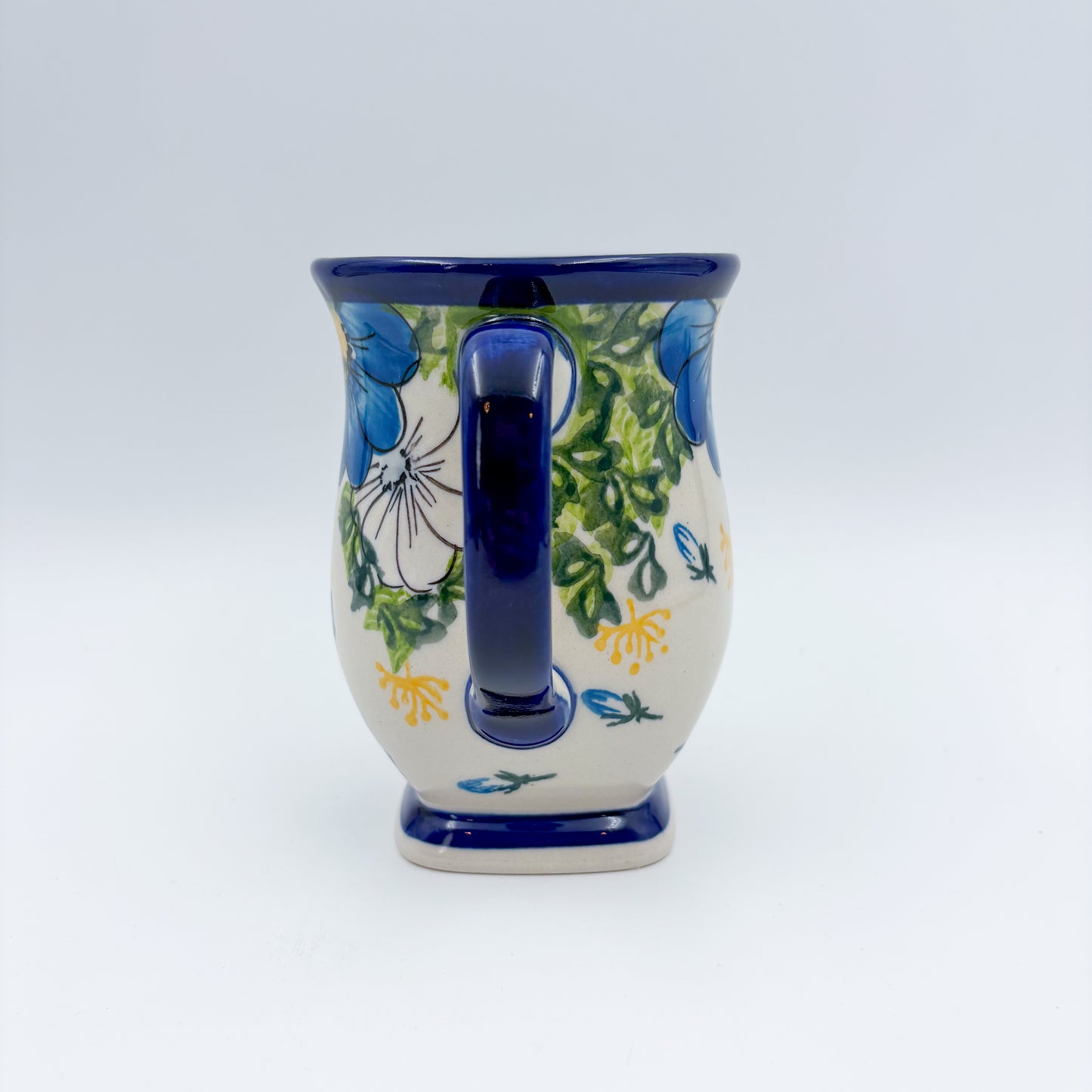 Tulip Mug 10oz. Handcrafted Polish pottery stoneware:  UNIKAT Blue Petal Dance