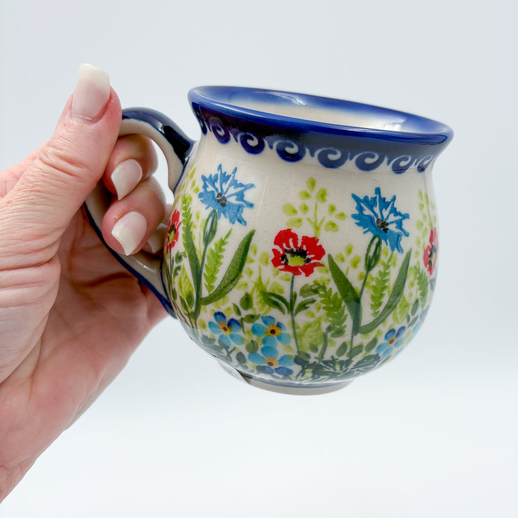 10 oz Bubble Mug. Handcrafted Polish pottery stoneware:  UNIKAT Flower Fields
