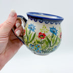 10 oz Bubble Mug. Handcrafted Polish pottery stoneware:  UNIKAT Flower Fields