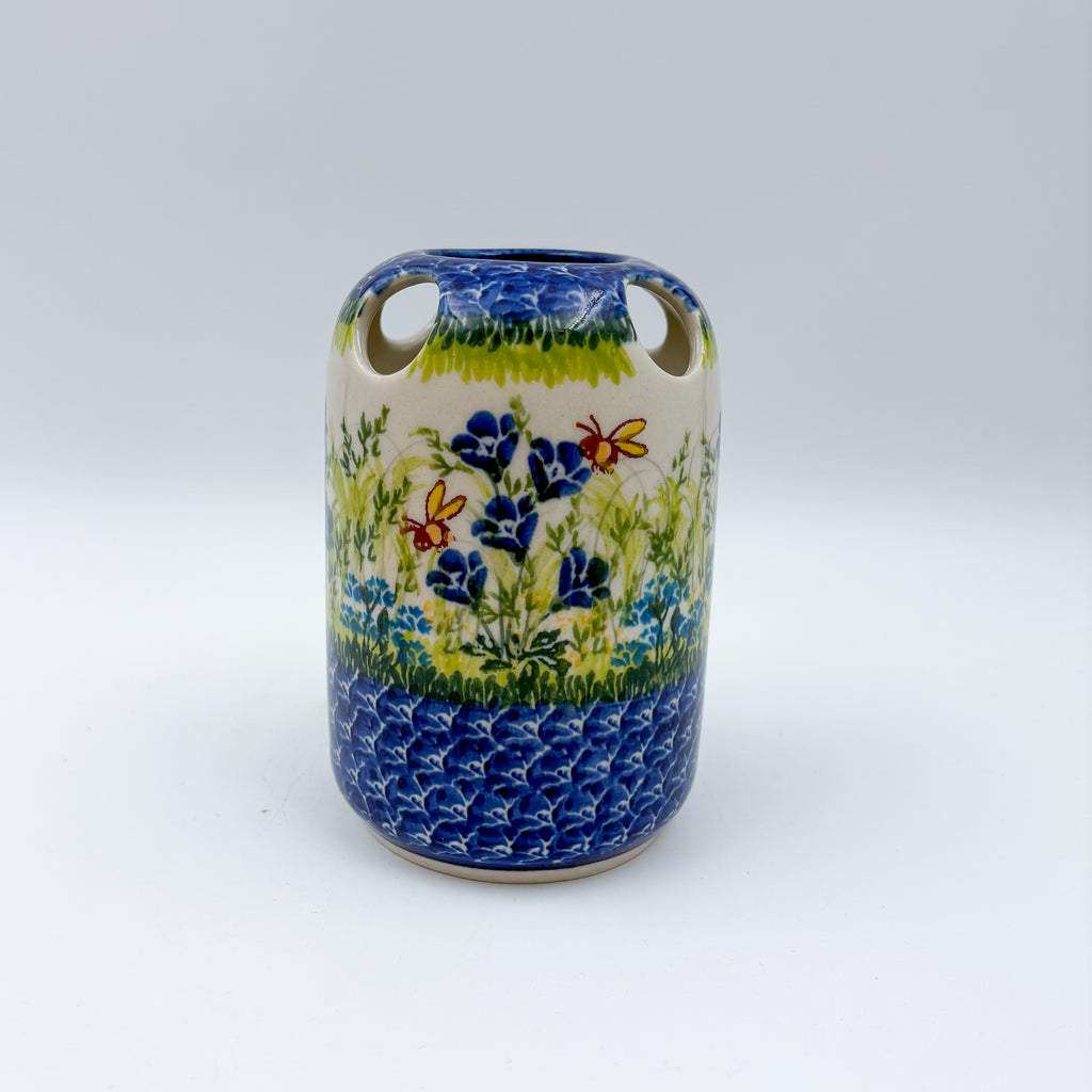 5” Toothbrush/Makeup Holder.  Hand crafted Polish pottery stoneware: UNIKAT Bluebell Meadow Design