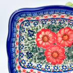 rectangular 8” baker with red poppy flowers is made by talented artisans