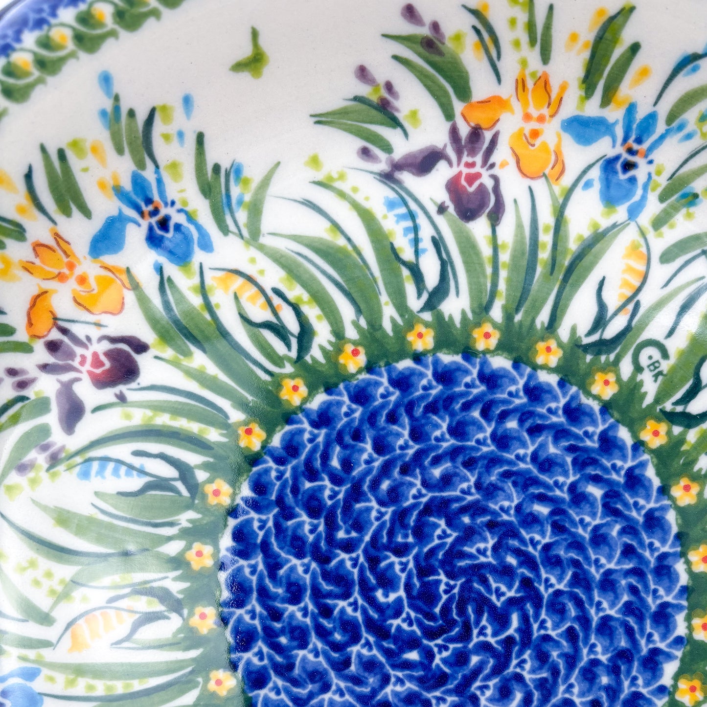 10.2” Plate.  Hand crafted Polish pottery stoneware: UNIKAT Iris Design