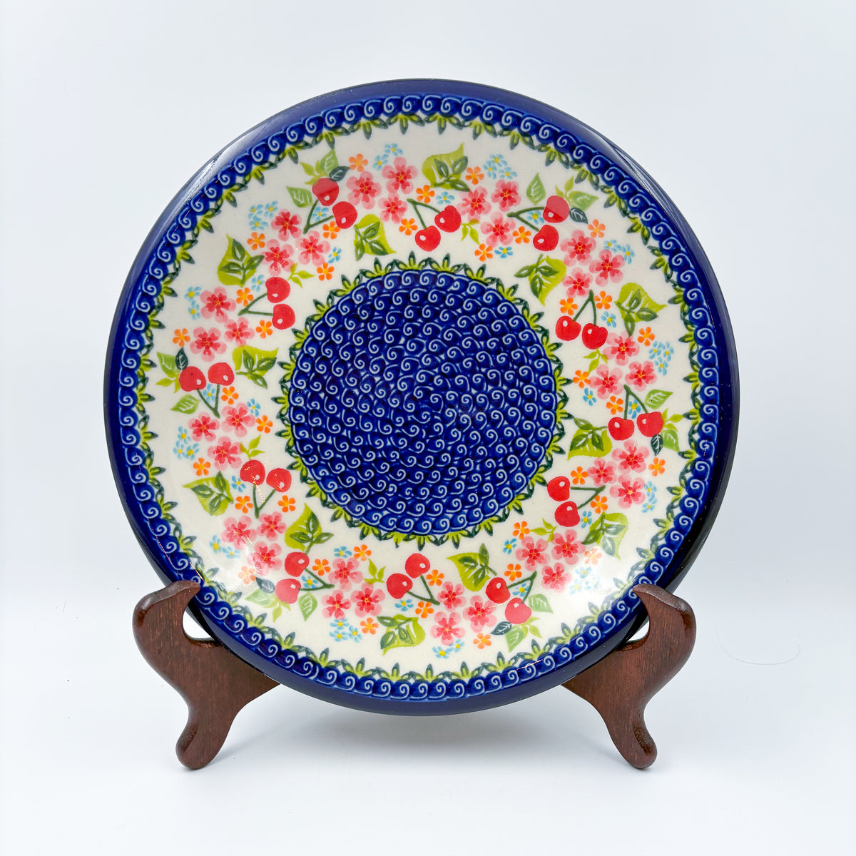 10.2” Plate.  Hand crafted Polish pottery stoneware: UNIKAT Cherry Blossom Design