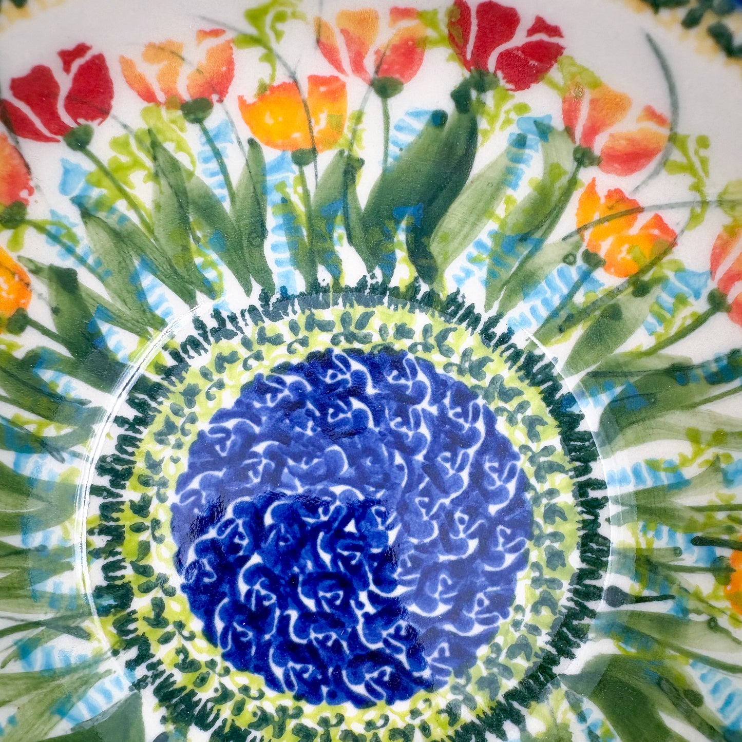 6” Bowl.  Hand crafted Polish pottery stoneware:  UNIKAT Wild Tulips