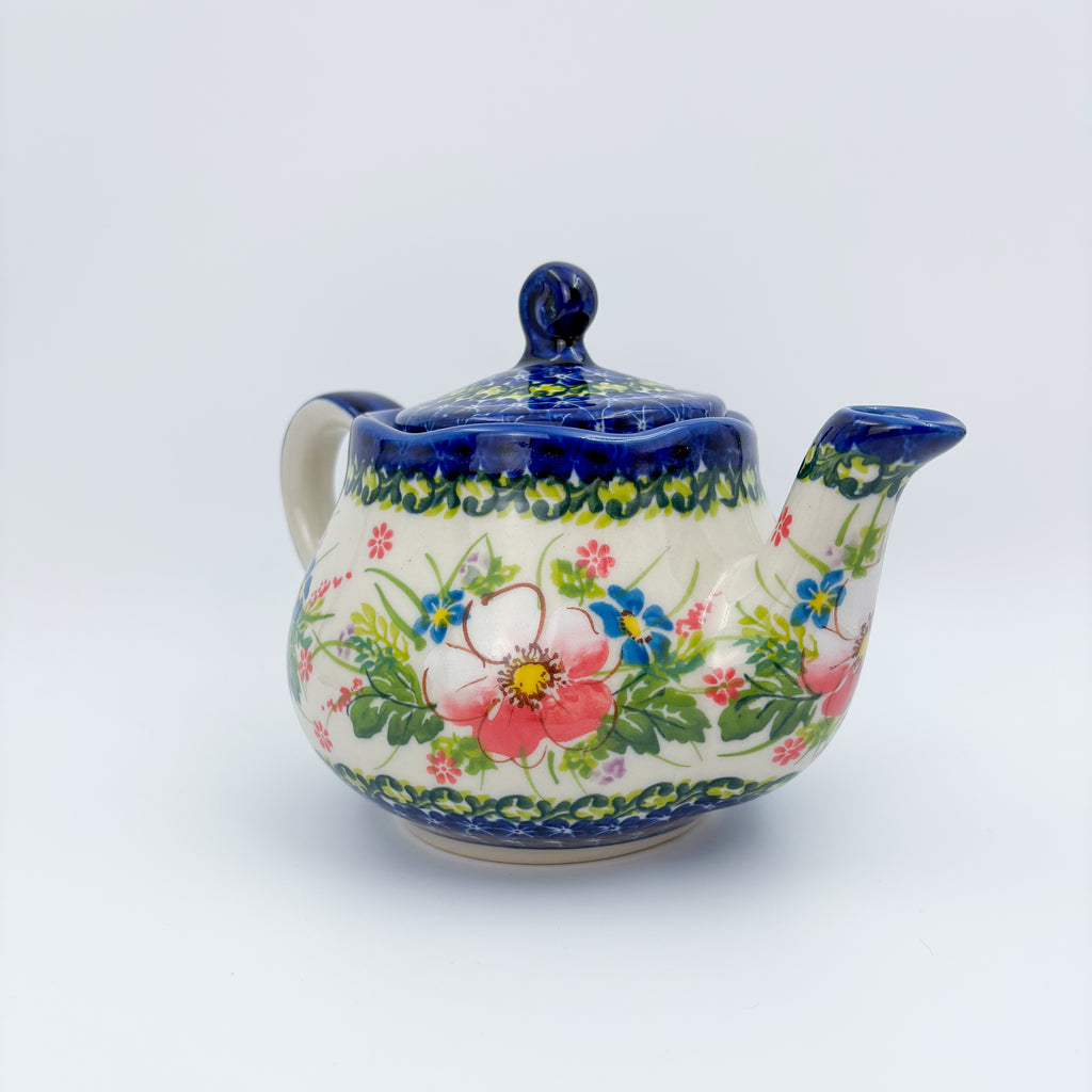 25 oz Teapot Fruti Handcrafted Pottery in Poland.  UNIKAT Pink Ruffle Design