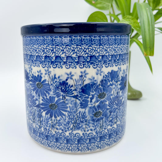 Utensil Jar 6”.  Handmade Polish pottery.  UNIKAT Dreams in Blue Design