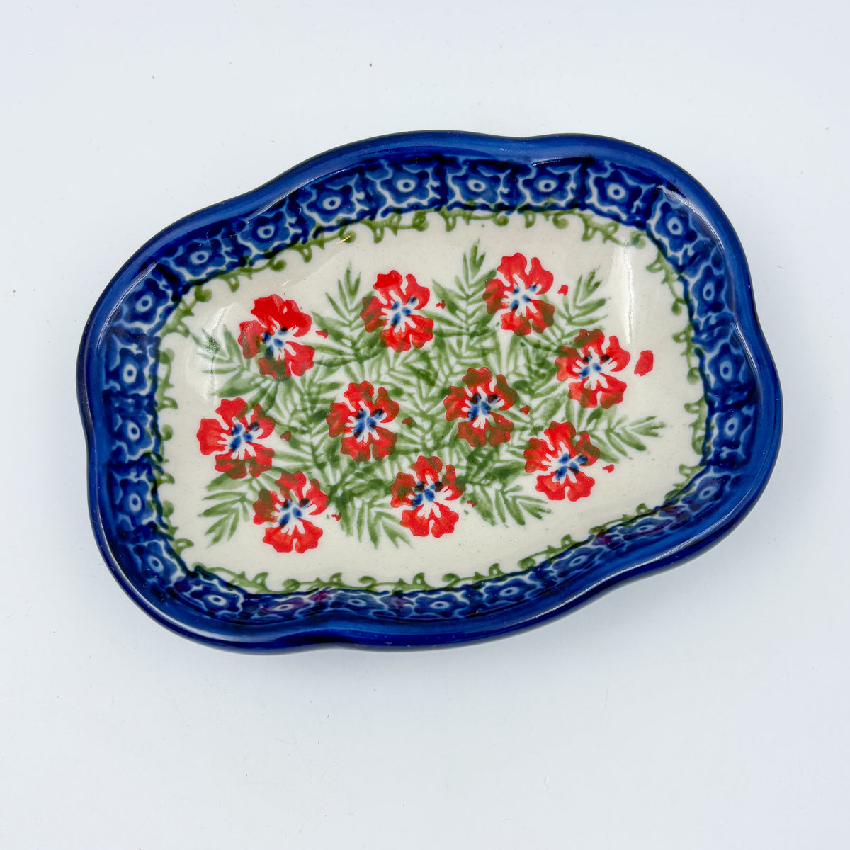 Soap Dish 5”.  Handmade Polish pottery.  Midsummer Bloom Design