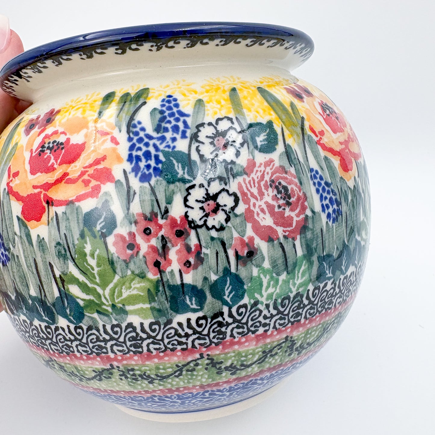 Vase 6”.  Handmade Polish pottery.  UNIKAT Cooper Rose Meadow Design