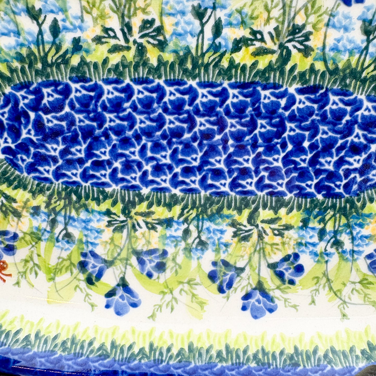 10” Oval Platter.  Hand crafted Polish pottery stoneware: UNIKAT Bluebell Meadow
