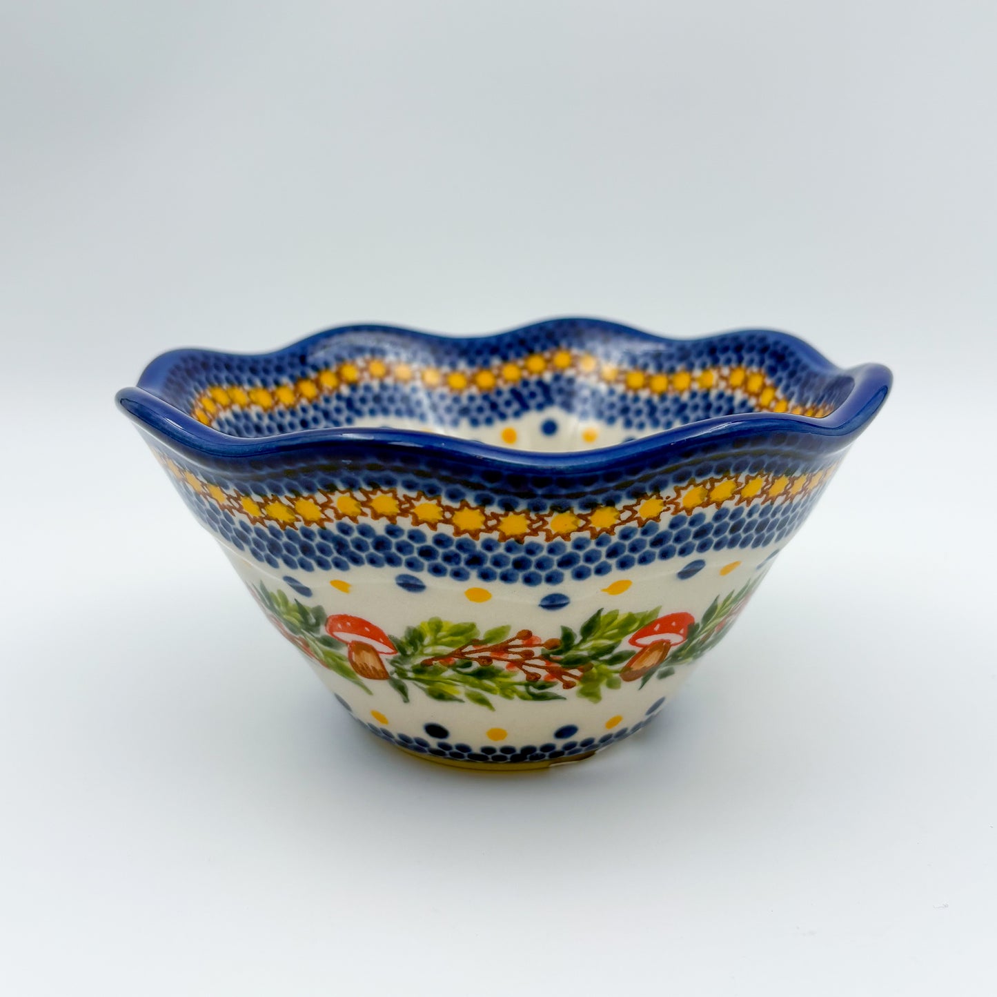 6” Small Viki Bowl.  Hand crafted Polish pottery stoneware:  Mushroom Design
